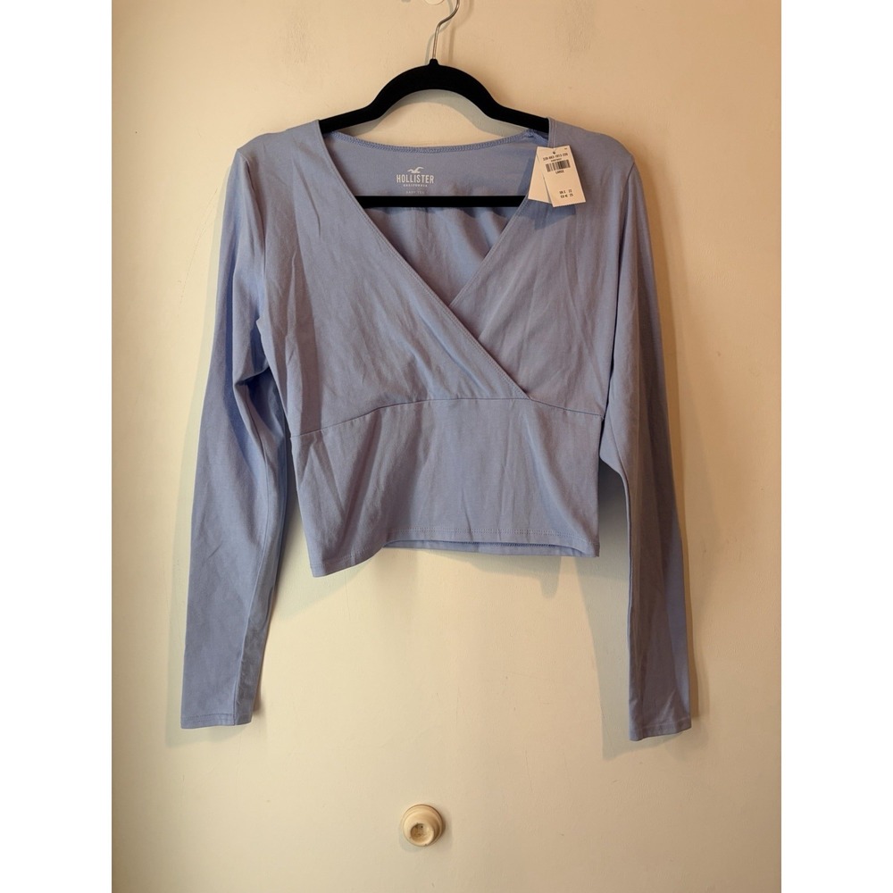Hollister Baby Tee Crop Top Womens Large‎ Blue Long Sleeve Wrap Y2K NWT